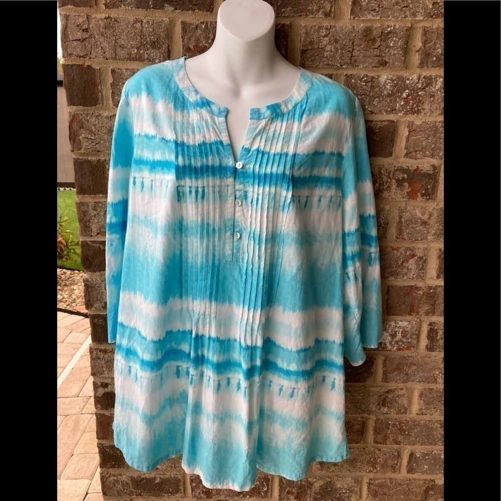 J Jill Tie Dye Pullover Top Pleated Front EUC Size Large